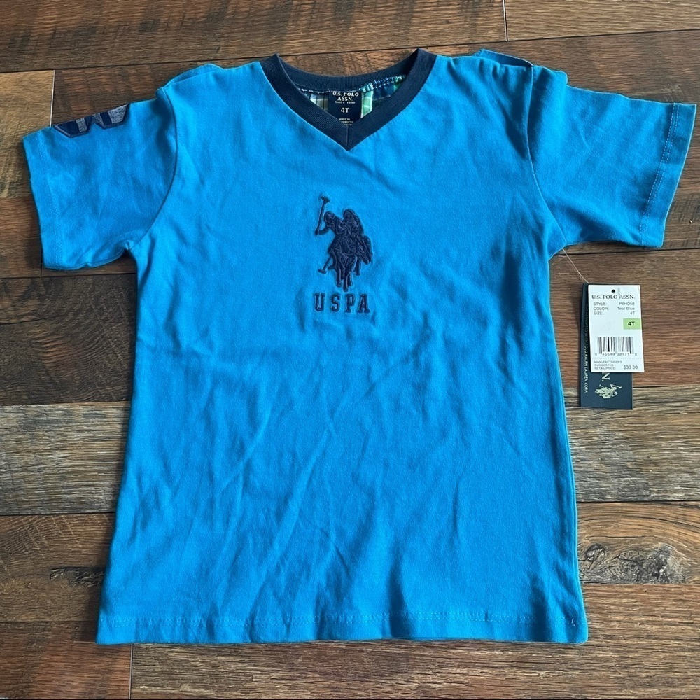 🏷️ NWT! U.S. Polo Assn. New with Tags Teal Blue Short Sleeve Shirt Boys Size 4T
